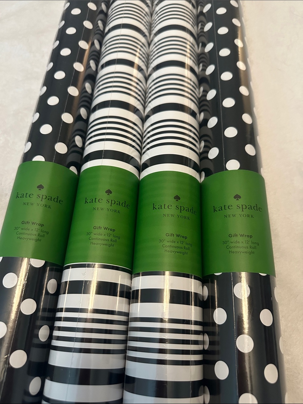 NWT kate spade Black and White Polka Dot & Stripe Gift Wrap Rolls 4pack - Picture 1 of 3